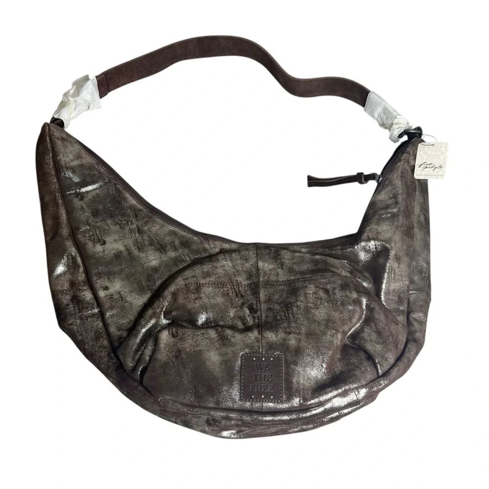 Free People NEW We the Free Sparta Chocolate Brown Metallic Hobo Bag Purse
